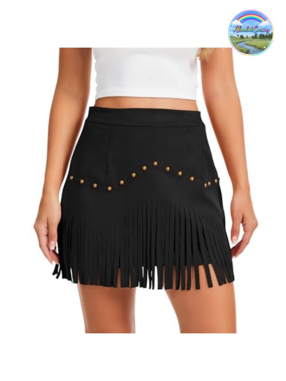 High Waisted Fringe Mini Skirt Polyester Spandex Western Cowgirl
